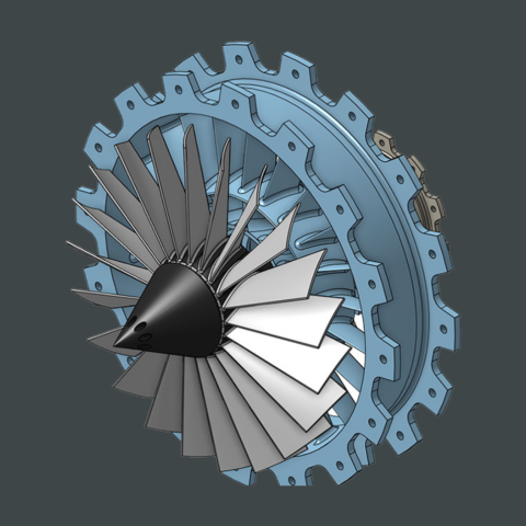 illustration of a jet turbine engine on a charcoal grey background
